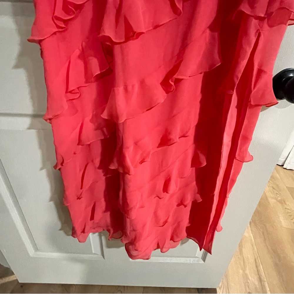 Gianni Bini NWT Taylor Chiffon Coral Watermelon Ruffle Dress Spaghetti Straps 12 - Picture 14 of 16